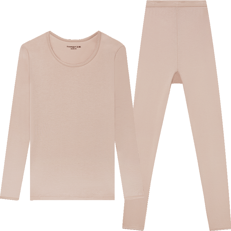 THREEGUN Women's Autumn Underwear Set, Pure Cotton Thin Round Neck Base Layer Thermal Underwear with No Side Seam And Anti-Static Properties