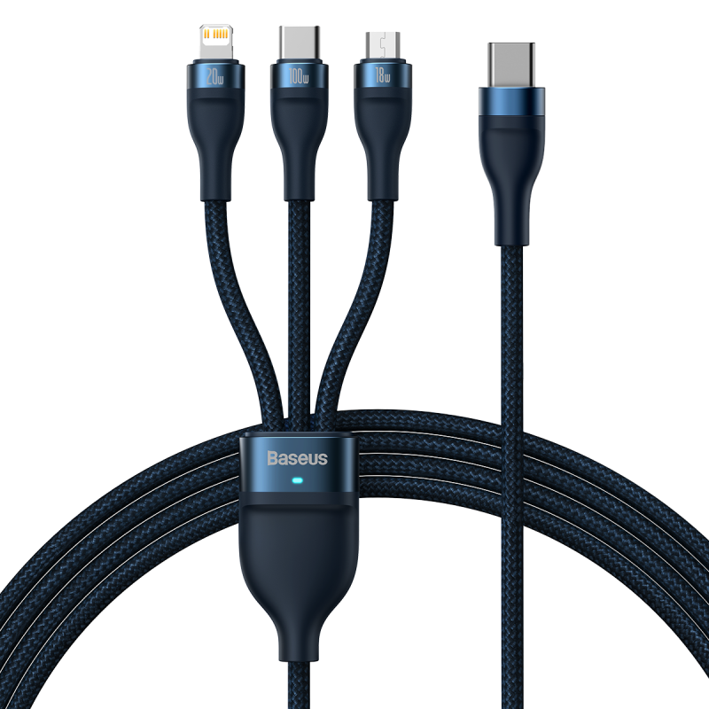 BASEUS Type-C Data Cable, Three-In PD100W Apple Charger Cable, One-To Compatible with IPhone 15/14/13, Huawei, Honor, Xiaomi, Car Charger
