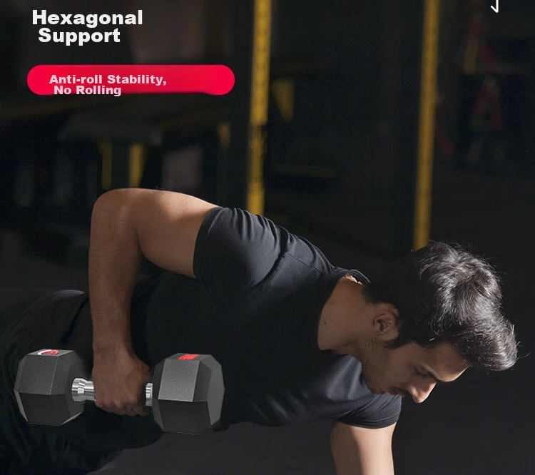 Chengyue Rubber-Coated Dumbbells for Men And Women, Hexagonal Home And Commercial Professional Gym Solid Steel Equipment Combination Set 3KG*2 5