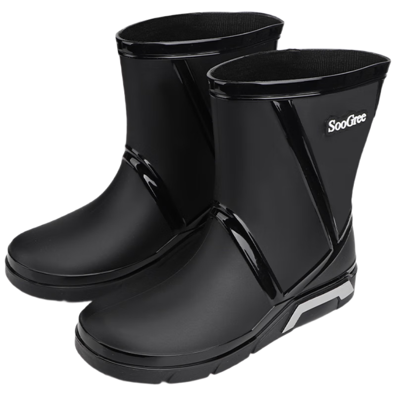 SooGree Men's Winter Rain Boots, Mid-Calf Waterproof Rubber Shoes with Fleece Lining, Outdoor Fishing Delivery Wear-Resistant Detachable Cotton Liner