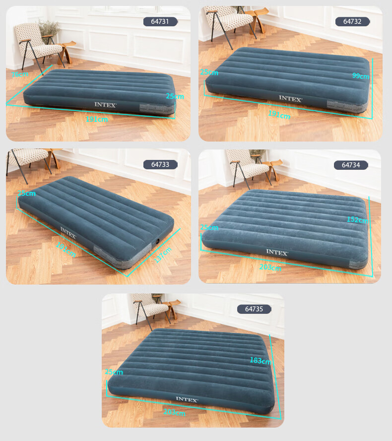 INTEX Double Inflatable Air Mattress, Home Floor Sleeping Pad, Camping Car Sleeping Mat for Two People, 152cm Wide, 64/7 Inch Thick 8