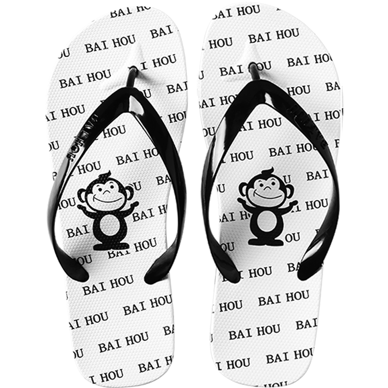 BAIHOU Men's Flip-Flops, All-Season Outdoor Cartoon Black And White Printed Beach Sandals, R-17 White Size 44-45