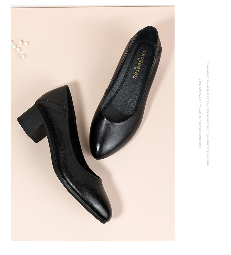 LAORENTOU Women's Shoes, Chunky High Heels, Work Shoes for Office, Shallow Round Toe Slip-On Pumps, Mom Shoes, LB12209, Black, Size 40 12
