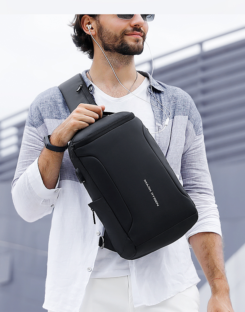 MARK RYDEN Men's Shoulder Bag, Business Casual Crossbody Bag, Water-Resistant Chest Pack, Fashionable Sports Mini Backpack MR7069 Elegant Black 3