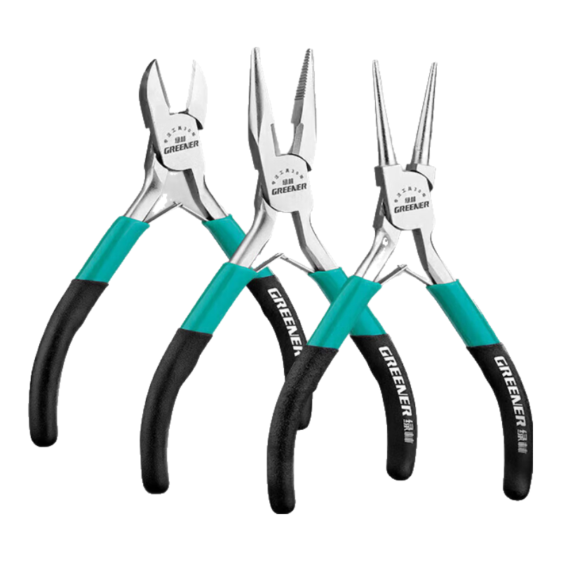 GREENER Mini Pliers Set, Multi-Functional Household Wire Cutters, Flat-Nose, Round-Nose, And Curved-Nose Pliers, Practical Three-Piece Set for Hand Tools
