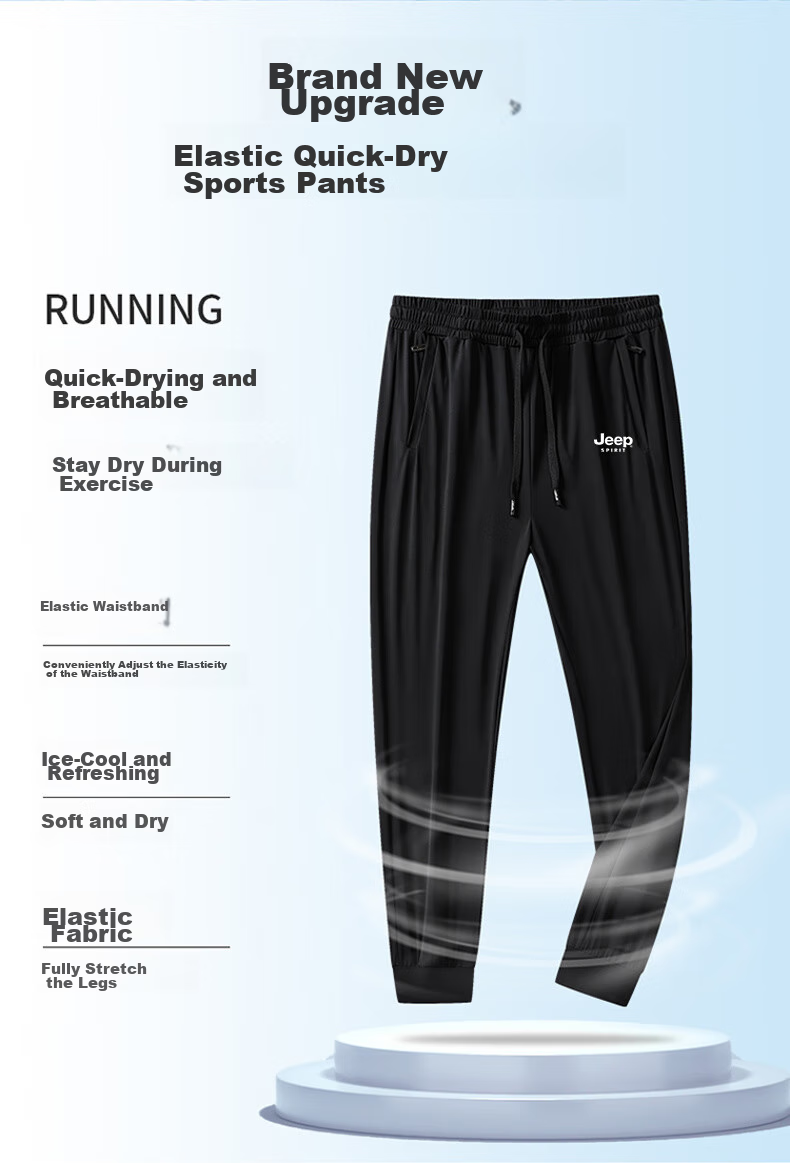 JEEP SPIRIT Casual Pants, Summer Ice Silk Straight-Leg Quick-Dry Sports Pants, Lightweight Breathable Loose-Fitting, Dark Gray Straight-Leg, 2XL 5