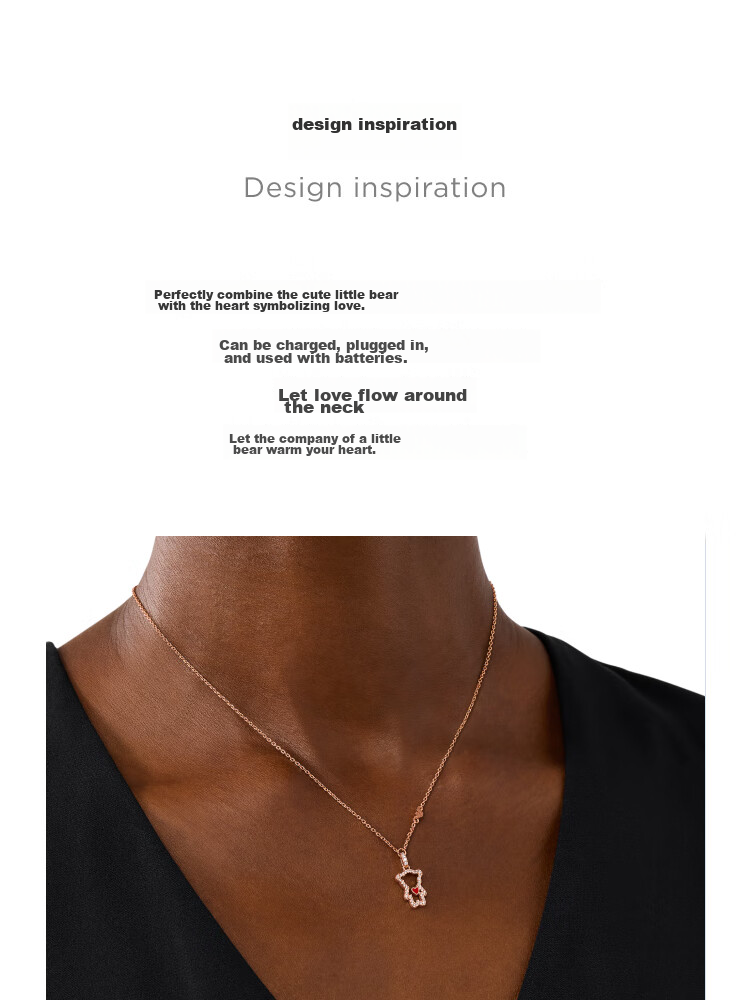 EMPORIO ARMANI Heart Bear Pendant Necklace, Collarbone Chain, Birthday Gift for Girlfriend, EG3620040 2