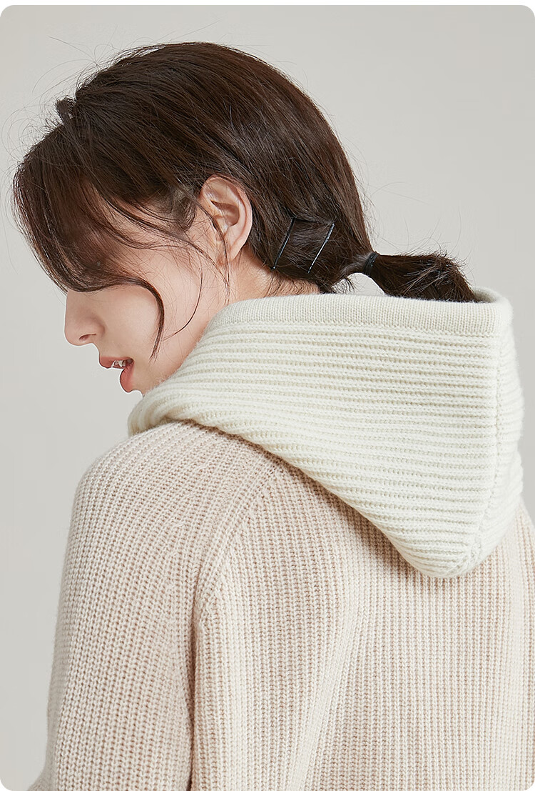 JIUMU Pure Wool Warm Knit Hat for Women, Autumn And Winter Balaklava Knitted Cap, Cold-Proof Hood with Integrated Neck Warmer 13