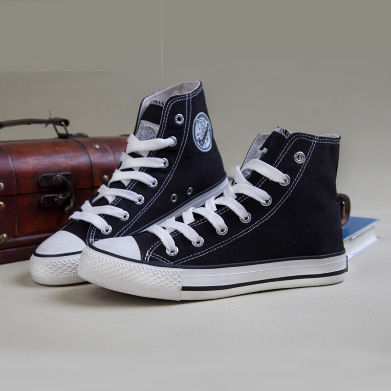 Warrior Classic High-Top Canvas Shoes, Versatile And Fashionable Unisex Casual Shoes, WXY-473T, Black, Size 35