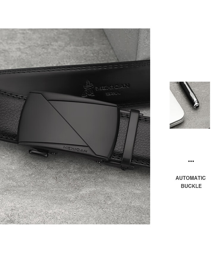 MEXICAN Leather Belt for Men, Cowhide Waistband, Business Casual Trouser Belt with Automatic Buckle, Birthday Gift 5
