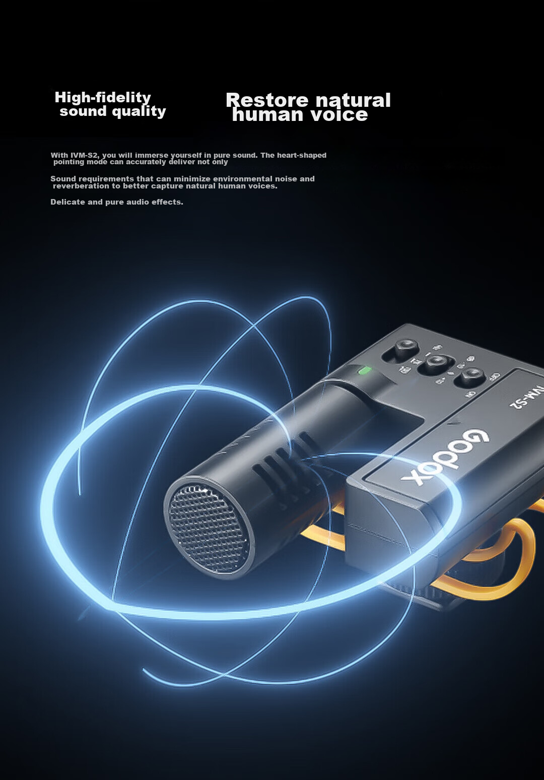 Godox IVM-S3 Lavalier Microphone with One-Key Noise Reduction for Video Recording, Vlog Audio Capture, Stereo Interview, Conference, Heart-Shaped Directional Condenser Microphone 4
