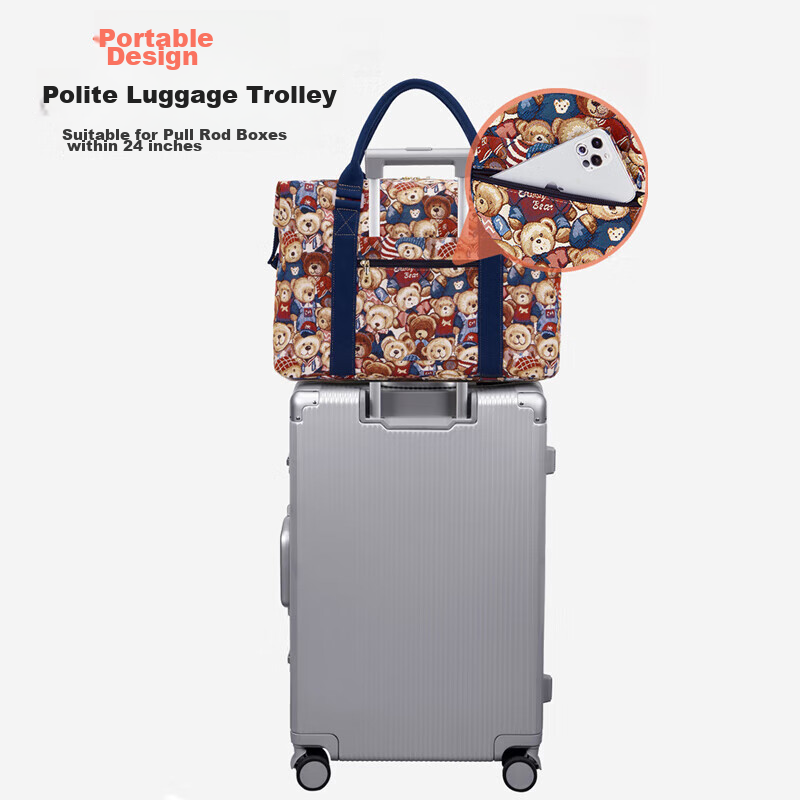 Xiaoxiongyilian Travel Bag, Original Niche Design, Shoulder Crossbody Handheld Large Capacity, Casual Canvas Fashion Trolley Functional Bag for Wome