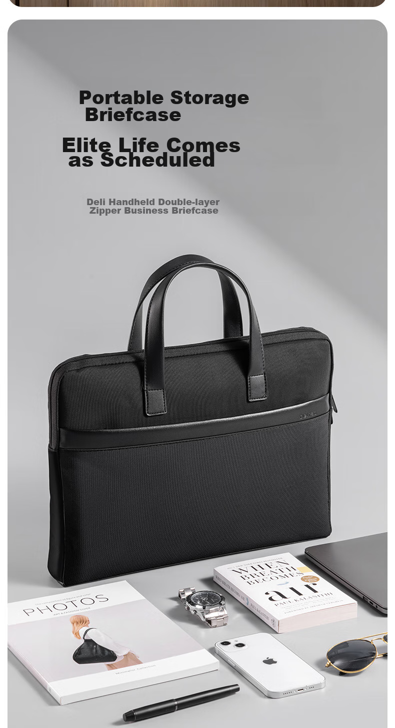 Deli [Super Popular] Briefcase, Business Casual Handbag for Men And Women, Professional Document Bag/Polyester Tote Bag/Document Case/Laptop Bag, Black 2