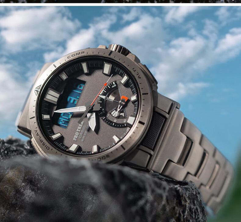 卡西欧(casio)男表户外运动protrek太阳能电波罗盘潮流时尚防水登 prw