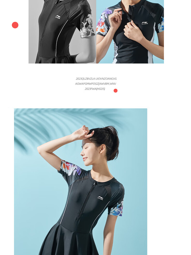 Li-Ning One-Piece Swimsuit for Women, Dress-Style Slimming Swimwear, Comfortable Breathable Hot Spring Resort Swimwear 088 Black M 14