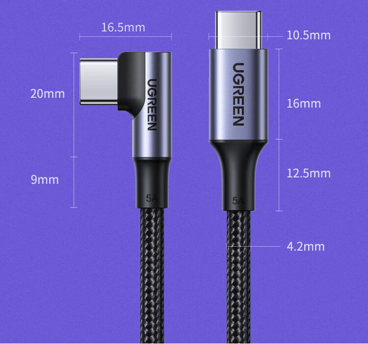 UGREEN [Handheld Gaming Curved Head] Charging Cable, Type-C Data Cable, Double-Ended, 100W Fast Charging CtoC, Suitable for Apple 18, Huawei, Honor, Xiaomi Tablets, IPad, Laptops, 1 Meter 7