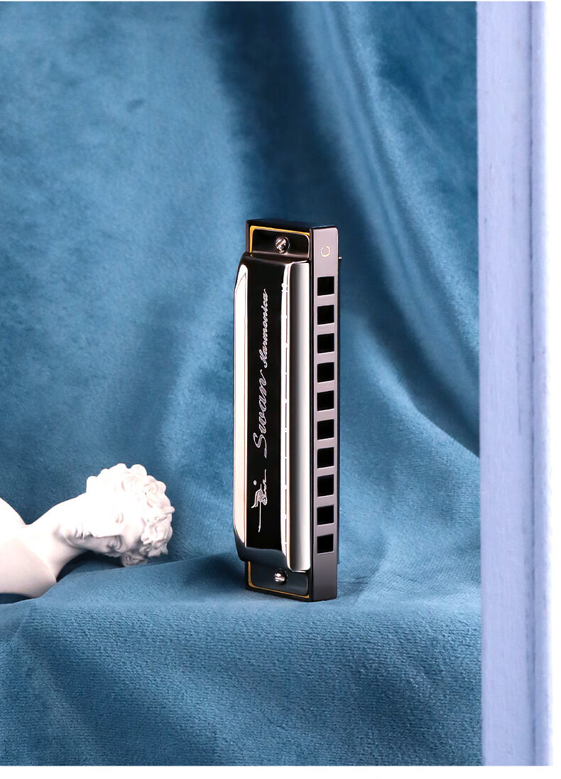 SWAN 10-Hole Bruce Harmonica, Internal Frosted Cover Plate, Beginner to Advanced Paddy Sound, C Key, Black 13