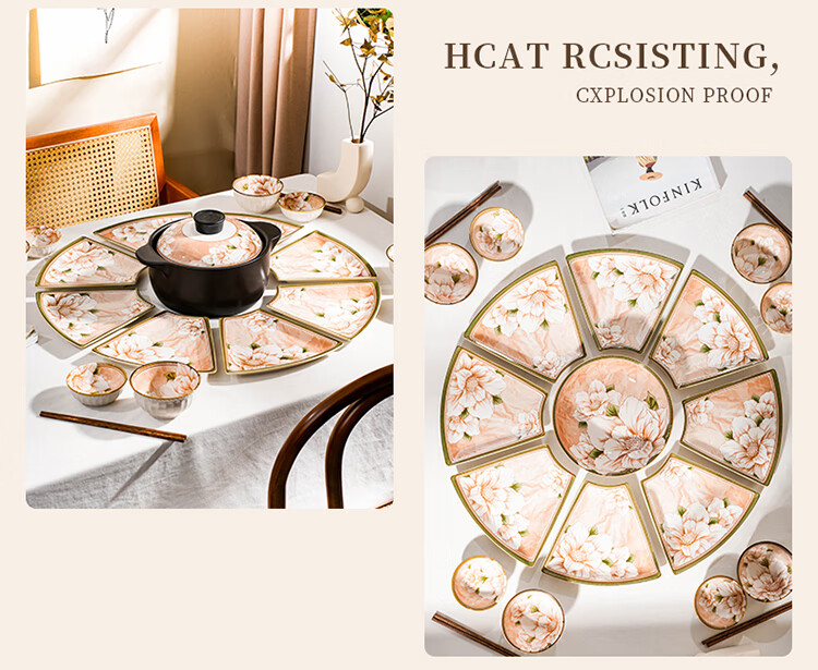 CERAMICS Family Reunion Plate Set, Round Table Plates, Home Dining Utensils, Complete Set of Plates, 9-Piece Camellia Gift Box Set for Mid-Autumn Festival 20