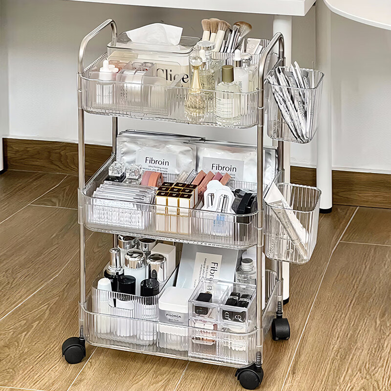 QIAONAMEI Movable Storage Rack, Transparent Storage Shelf, Cosmetic Organizer, Bathroom And Living Room Storage Rack, 1212