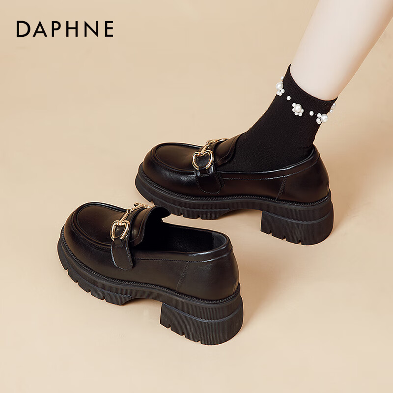 DAPHNE Black Platform Loafers for Women, Summer 2026 New Style, Commuter Popular, Height-Increasing British Style Slip-On Leather Shoes