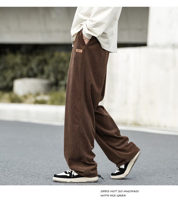 Huili Corduroy Pants for Men, Spring And Autumn New Style, Loose Straight Wide-Leg, Casual Sports Trousers, Long Pants, Black, 3XL 13
