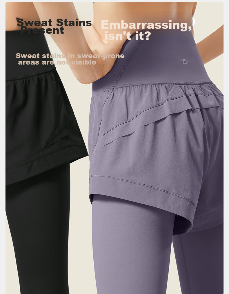 VFU Faux Two-Piece Yoga Pants, High-Intensity Fitness Wear, Outdoor Running Fitness Workout Pants, Rock Gray, L 4