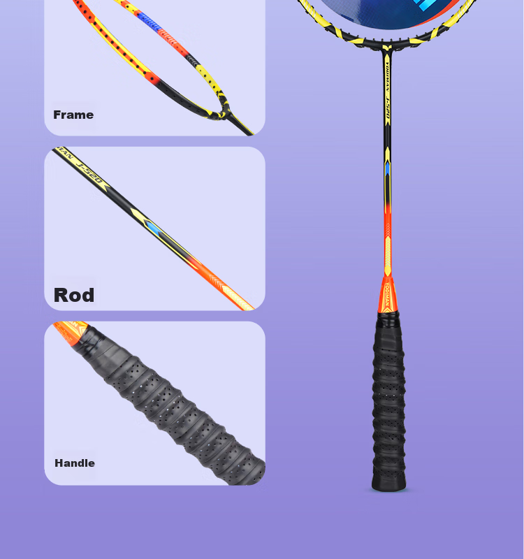 Yodiman Training Badminton Racket, Ultra-Light 6U, Full Carbon Fiber, Single Racket, 520g (Pre-Strung 23 Lbs) 19