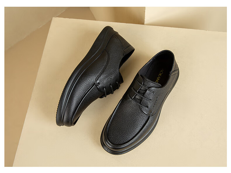 Aokang Business Casual Leather Shoes, Sheepskin Soft Sole, Comfortable Lace-Up Work Shoes, Black Size 41 12