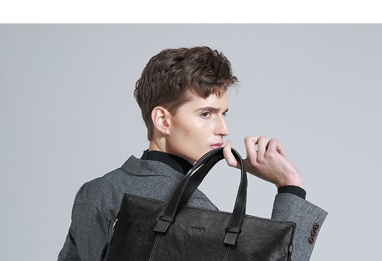 GOLF Briefcase, Men's Business Top-Grain Leather Handbag, Large Capacity Laptop Bag, Fashionable Horizontal Style Shoulder Crossbody Bag 29