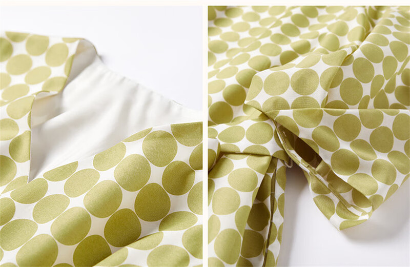 Dme Commuting Polka Dot Vintage Dress Summer V-Neck Lantern Sleeve Chiffon Mid-Length Dress for Women 15