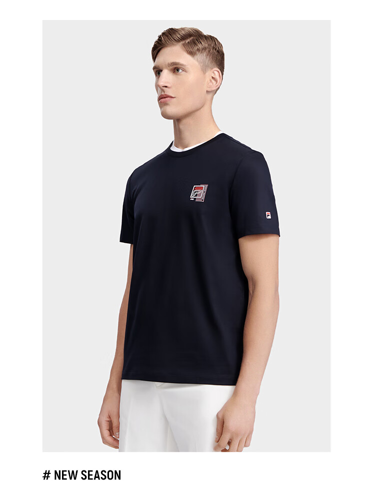 FILA Official Men's Short Sleeve T-Shirt Summer Simple Crew Neck Business Casual Commuter Tee 2