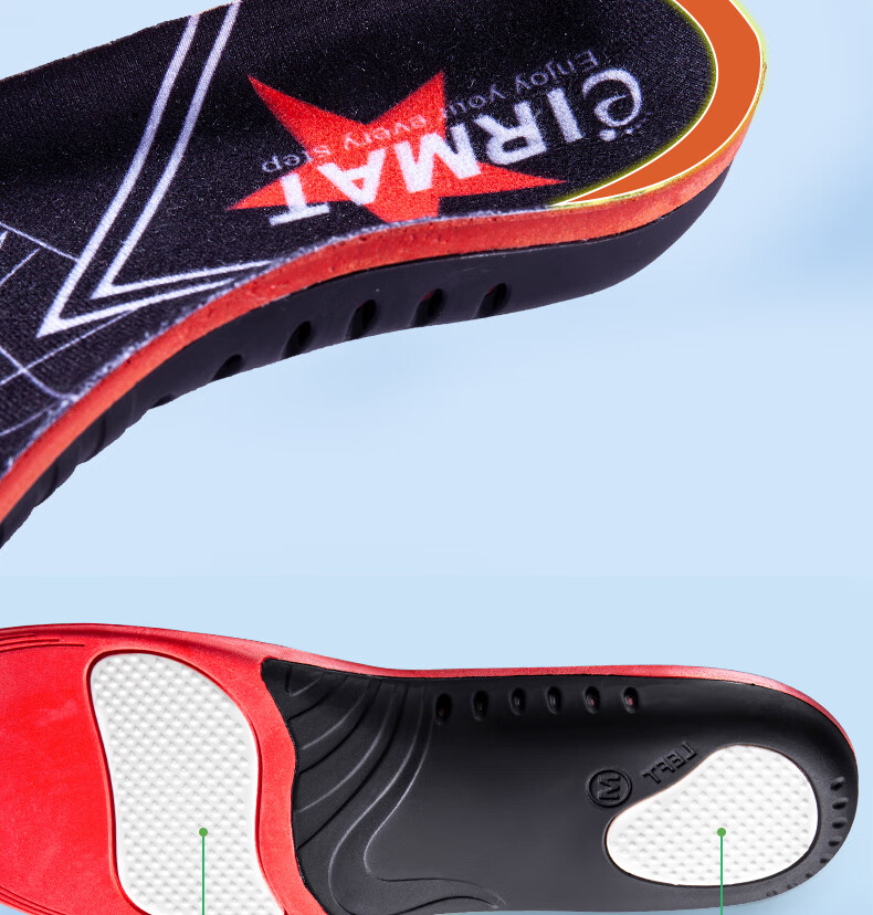 IQGD Sports Correction Insoles for Men And Women, Flat Feet Arch Support, Bunions Correction, Flat Sole 6667, Black And Red, Size XS 7