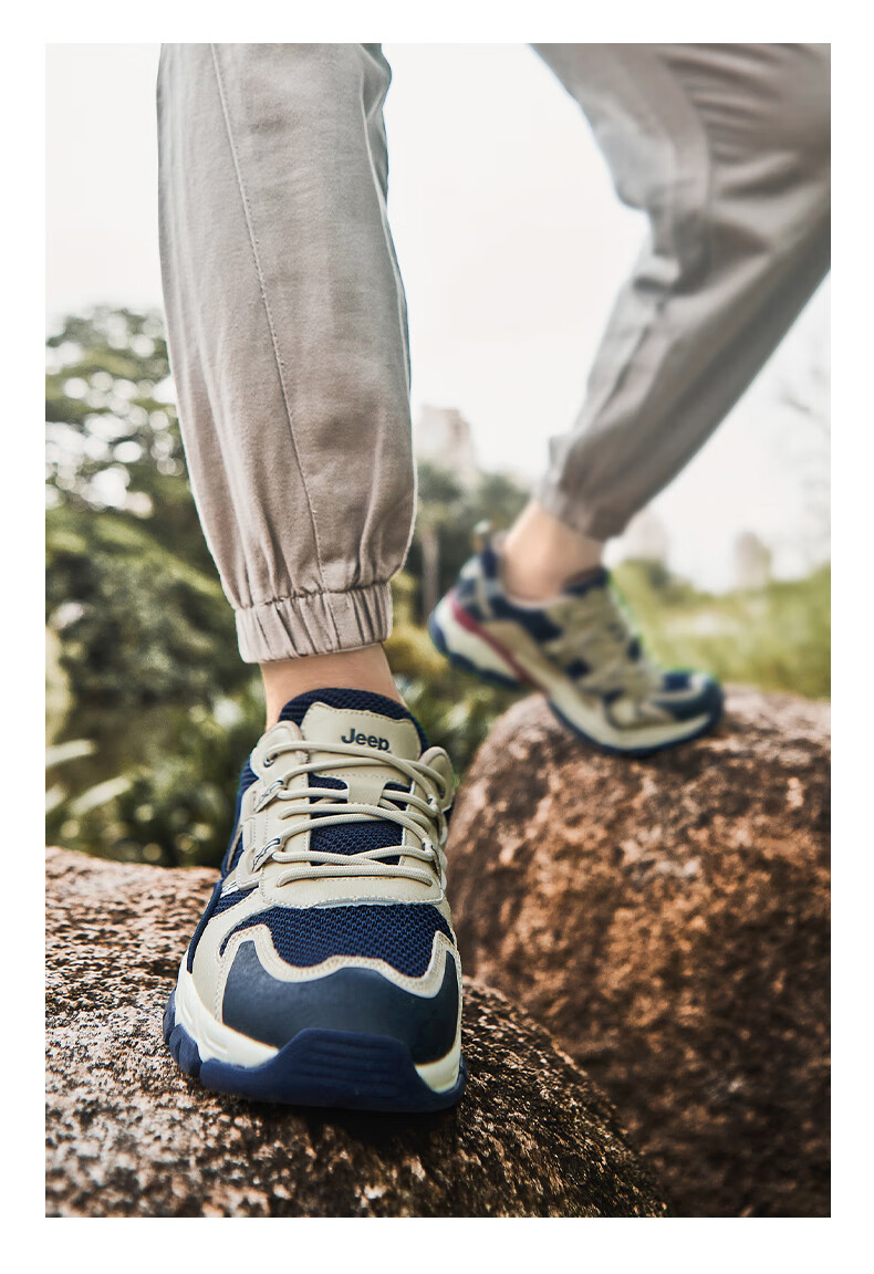 JEEP Hiking Shoes for Men, Outdoor Sports Shoes, Anti-Collision Wear-Resistant Shock-Absorbing Running Shoes, Non-Slip Mountaineering Boots for Men, Dark Blue, Size 42 9