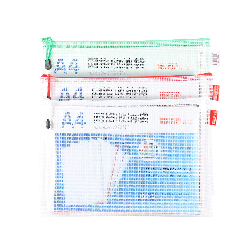 TRNFA TN-2004 (Five Colors), Pack of 10, A4 PVC Transparent Mesh Waterproof Zipper Document Pouch, Office Stationery File Folder, Thickened Travel Storage Bag