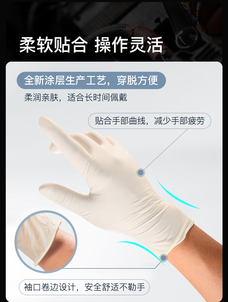 LANON Disposable Latex Gloves, Thickened, for Laboratory And Oral Examination, 100 Pieces, Imported Latex LD11, Size S 8