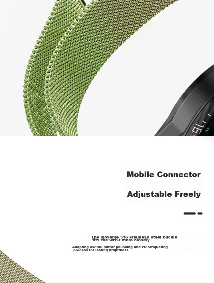 ESCASE Compatible with Huawei Watch 5 Strap, GT6/5/4/3/2/Pro/Honor Magic2/Oppo Watch 4 Pro/X Milanese Magnetic Dual-Color Starlight Green 45/46mm 5
