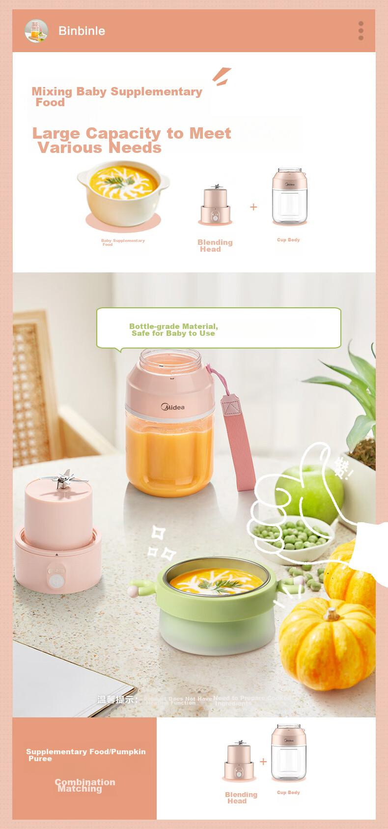 Midea Juicer Cup, Portable Home Juicing Machine, Orange Juice Maker, Food Processor, Blender Cup, Wireless Charging Juice Maker, Outdoor Portable Juice Cup MJ-LZ106 7