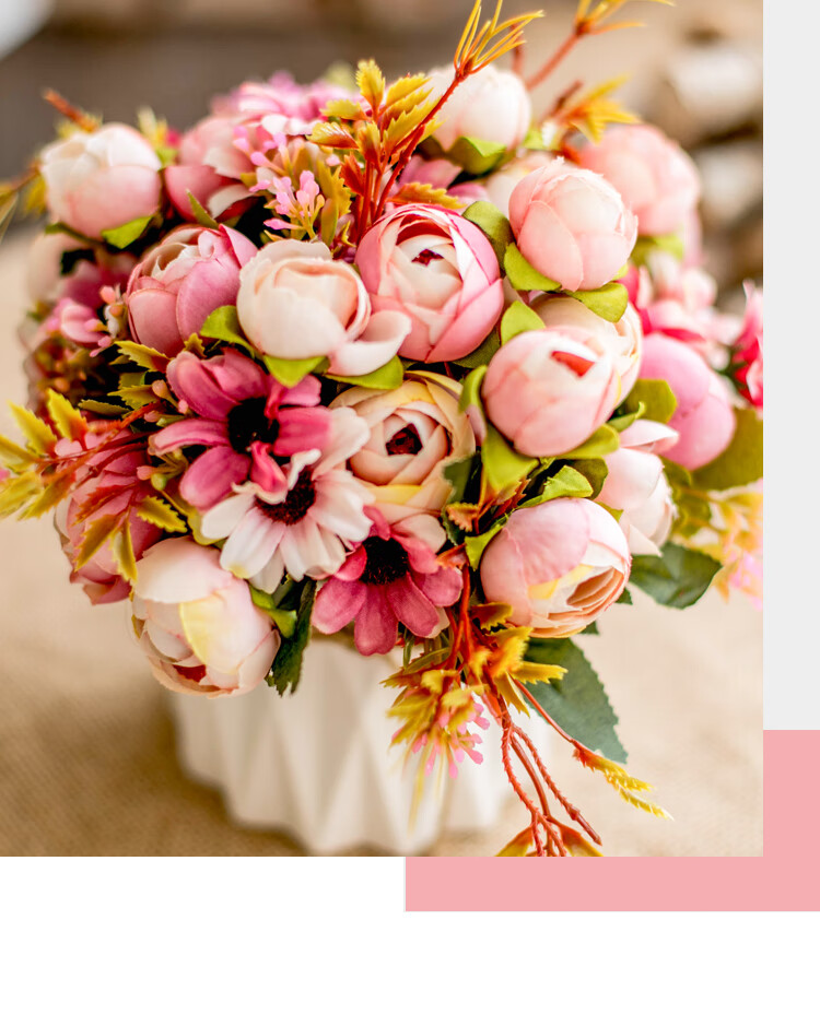 SUGER LOVE Nordic Style Artificial Flower Arrangement Set with Plastic Flowers and Ceramic Vase Pink for Living Room Dining Table Decoration 5