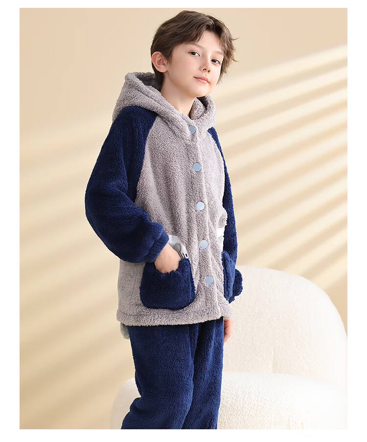 LangSha [Long Plush] Children's Pajamas, Boys' Home Wear Set, Autumn And Winter Style, Thickened Warm Baby Home Wear Set 9