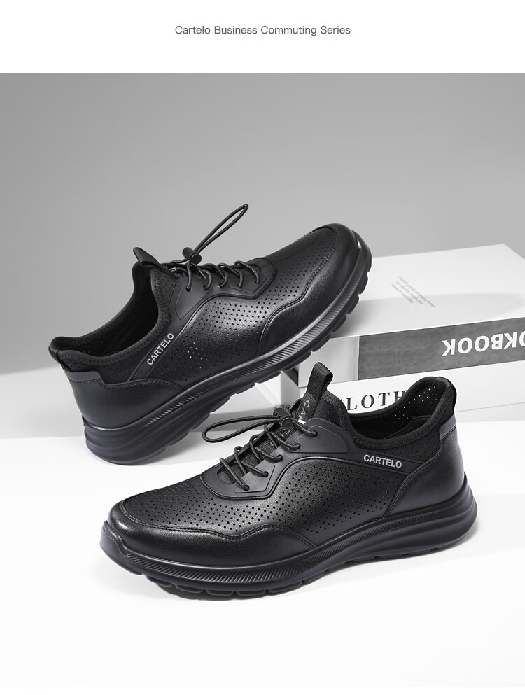 CARTELO Genuine Leather Men's Shoes, Business Casual Sports New Style for Autumn And Winter, Soft Thick-Soled Versatile Commuter Work High-End Black 10
