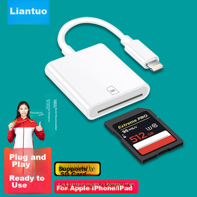 LinkStone Apple Phone Card Reader SD Card Camera Memory Card Storage Card Lightning Adapter Interface Compatible with IPhone13/14/iPad High-Speed Transfer
