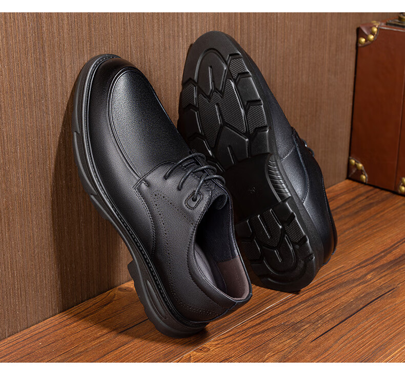 LAORENTOU Formal Shoes, Casual Leather Shoes for Men, Breathable Embossed Top-Grain Leather, Wear-Resistant, for Spring And Autumn, Office Shoes, Business And Wedding Footwear, LA13502, Black, Size 42 6