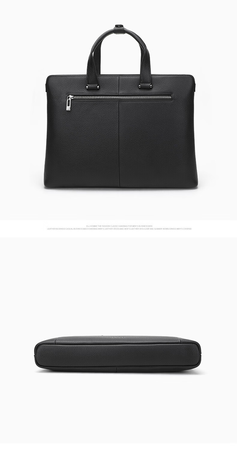 ELLE HOMME Men's Business Briefcase, Light Luxury Top-Grain Leather Handbag, Fashionable Laptop Bag EA388200510 Black 9