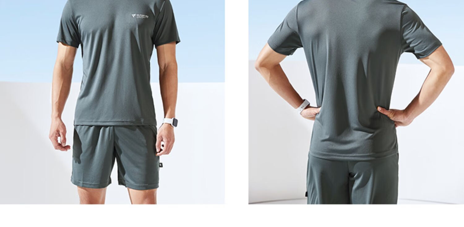 QIAODAN Running Sports Set for Men, Quick-Dry Short-Sleeve T-Shirt, Knee-Length Shorts, 2-Piece Sportswear Set 9