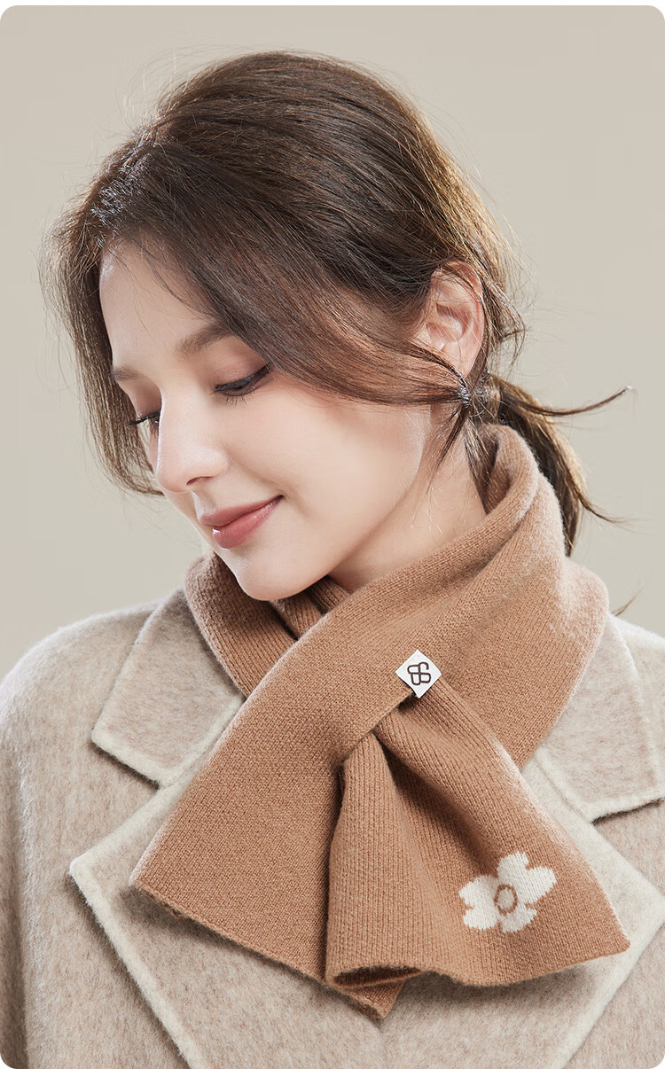 JIUMU Pure Wool Scarf for Women, Autumn And Winter Ladies' Warm Neck Warmer, Lightweight Winter Neck Protection Short Scarf 18
