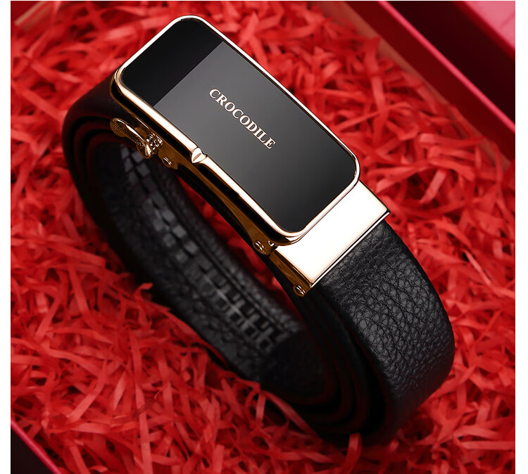 CROCODILE Top-Grain Leather Women's Automatic Buckle Belt, Business Belt, Birthday Gift for Girlfriend, T1561 Black 4