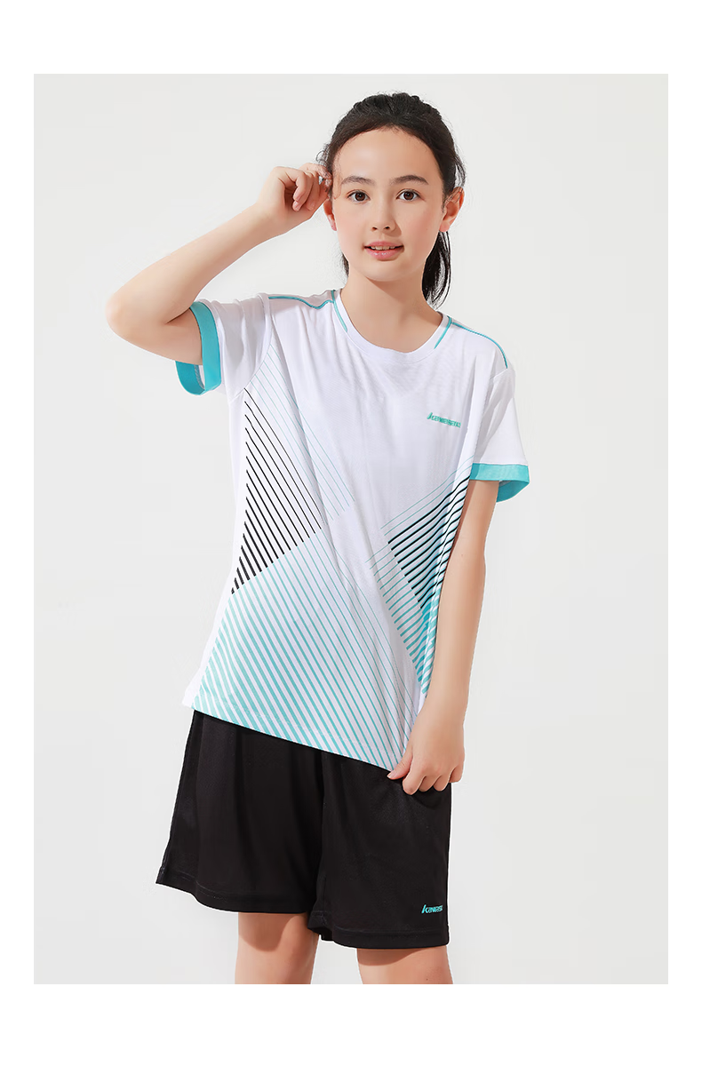 KAWASAKI Badminton Outfit Set for Children And Teenagers, Sports Quick-Dry Short-Sleeve T-Shirt Training Wear A4806 White And Black 160 11