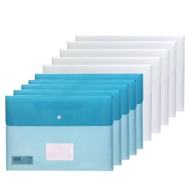 Deli 10 A4 File Folders with Labels, Colorful Button Document Sleeves, Transparent Exam Paper Storage Pouches, Subject Classification, Study Supplies, Random Dual Color 5506