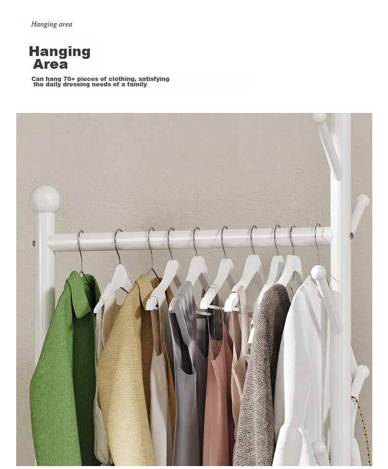 Yicainianhua Floor-Standing Clothes Drying Rack, Indoor Bedroom Simple Drying Pole, Coat And Hat Stand, Thickened Steel Pipe Drying Rack, 2166 6