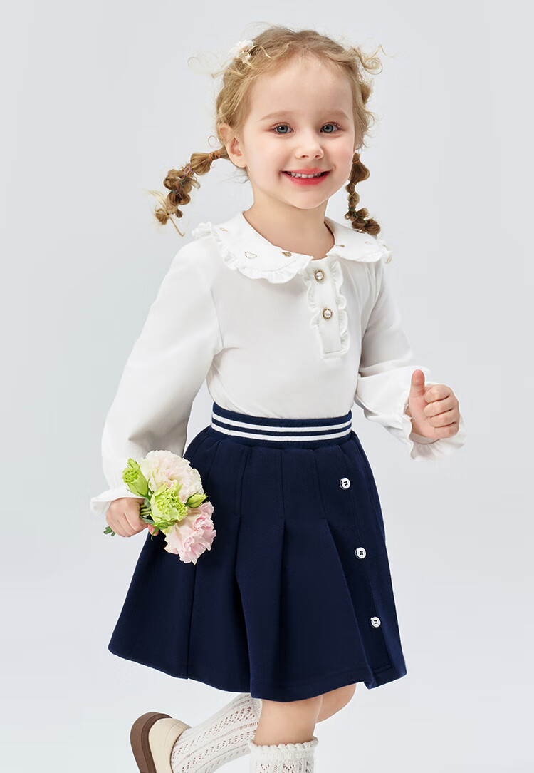 Classic Teddy Girls' Pleated Skirt Children's Sports Style Skirt Dark Blue Size 90 10